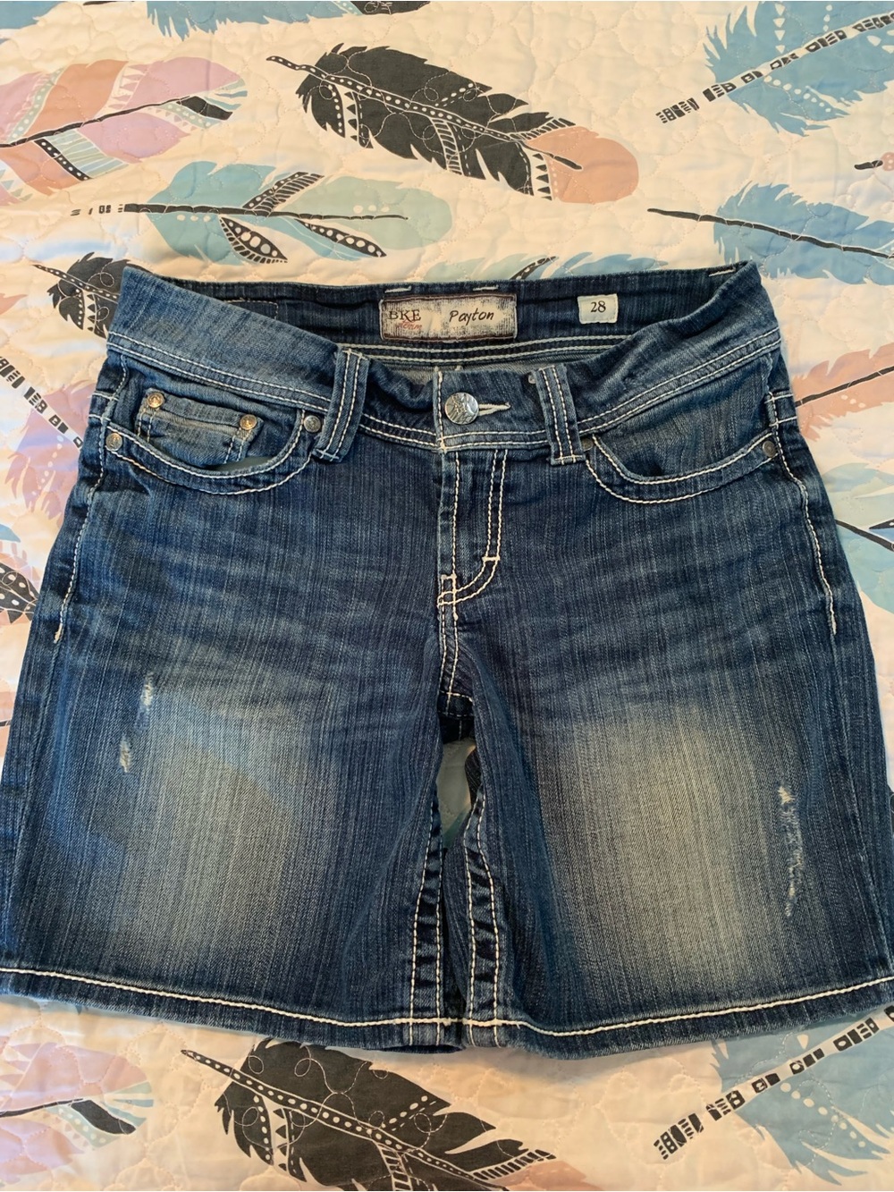BKE Dark Blue Denim Shorts with light distressing
